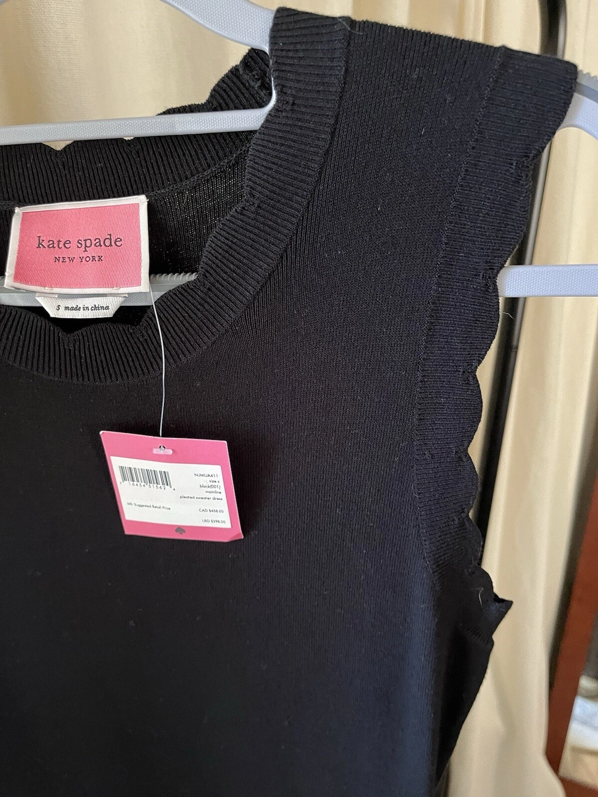 NEW Kate Spade Sweater Dress Black Multicolor S Small Pleated Striped Midi