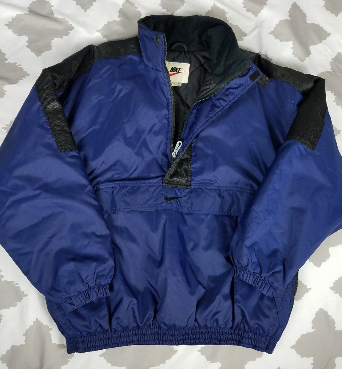 Nike Air Vintage Puffer Big Swoosh Logo Jacket 90s sz L Coat Blue