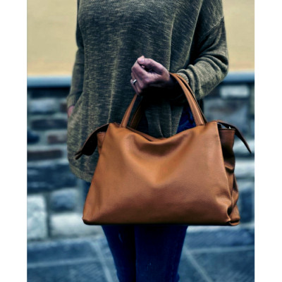 IITALIAN PEBBLED GRAIN LEATHER LARGE HANDBAG BAG TOTE PURSE - MADE IN ITALY