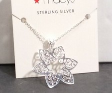 Macy's Sterling Silver Snowflake Necklace  New on Card