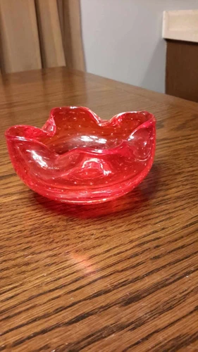 Vintage Murano Red Amberina Hand Blown Art Glass Ashtray Bowl Italy 9"
