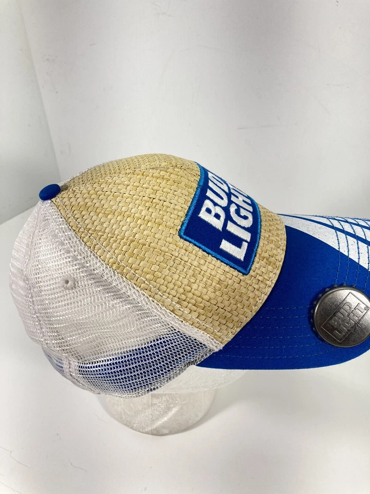 Bud Light Sombrero Gorra Snapback Paja Abridor de Botellas Unisex Malla Ajustable Budweiser Foto 2 de 4