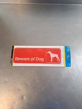 NEW "BEWARE of DOG" Durable Plastic Self Adhesive SIGN Warning Red Wht - 3x9