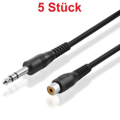15m Audio Kabel 6,3mm Stereo Aux Klinke Stecker Cinch Chinch Kupplung Buchse