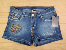 New Ed Hardy Shorts Womens Christian Audigier Denim Rhinestone Tiger Logo Size 7