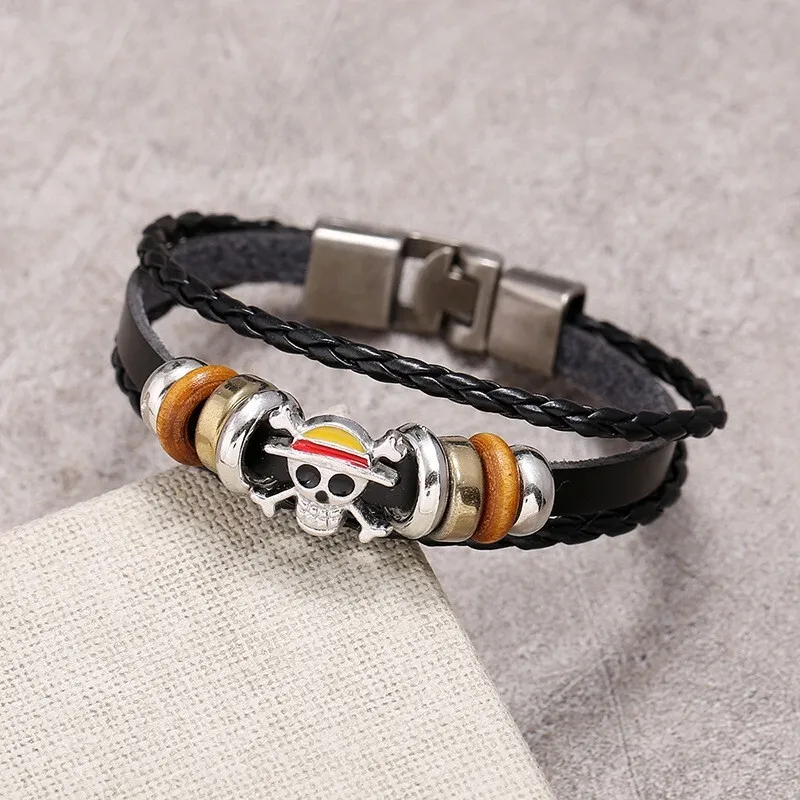 One Piece Luffy Flag Black Synthetic Leather Bracelet | eBay