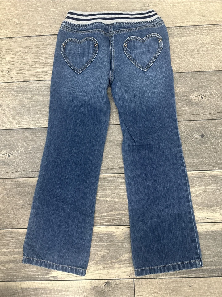 Mini Boden Girls Jeans Size 9Y Heart Patches Elastic Waistband Draw String - Image 2 of 3