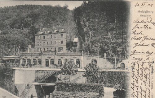 Alte Litho Ak "Heidelberg - Bergbahn, Station Schloss"; Kleinf.; gest. 25.11.02 - Bild 1 von 2