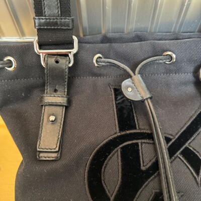 Yves Saint Laurent KAHALA Black Canvas Leather Tote Bag wz/Storage