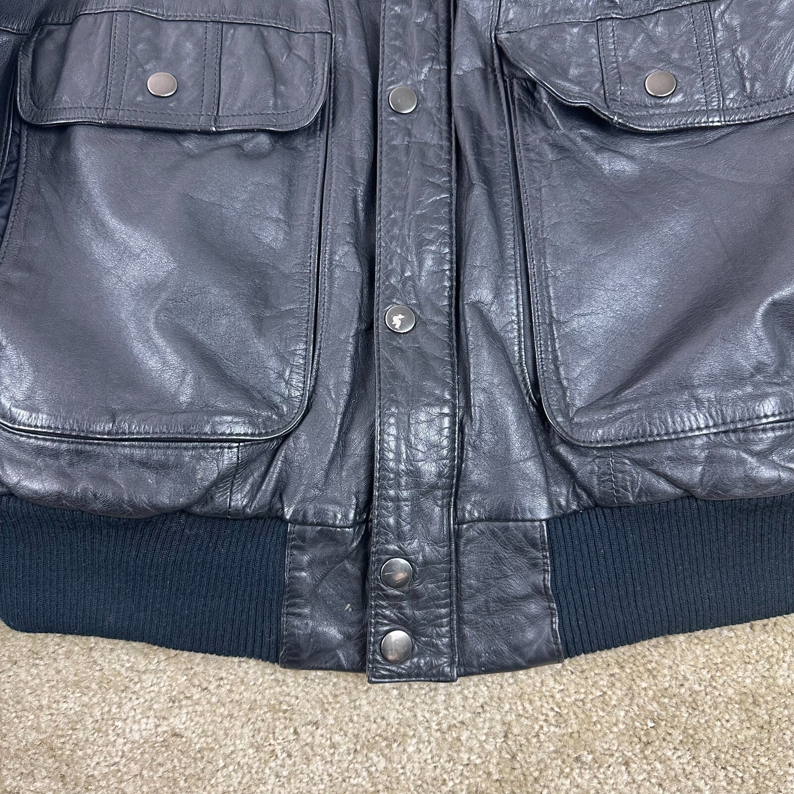 Guy Laroche Paris Mens Bomber Jacket L Leather Zip Up snap Black