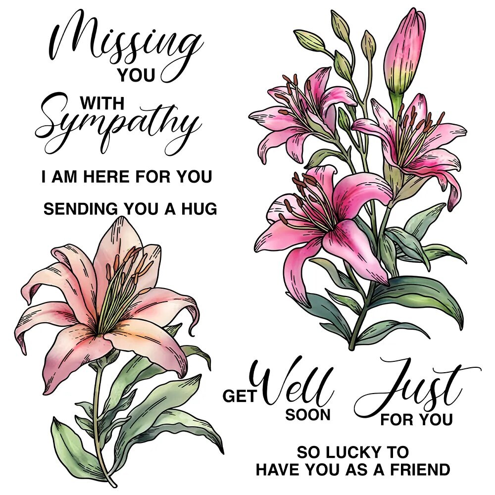 Spring Blooming Flowers Lily Missing You Metal Cutting Dies Clear Stamps Craft
