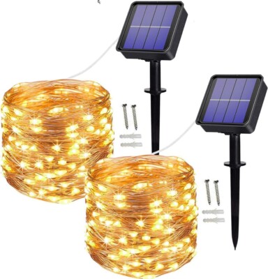 Augone 2er Pack Solar Lichterkette 100 LED 10M/32FT 8 Modi Wasserdicht Warmweiß