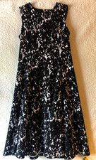 Calvin Klein Women Dress 8 Black White Patterned Fit n Flare side pockets zipper