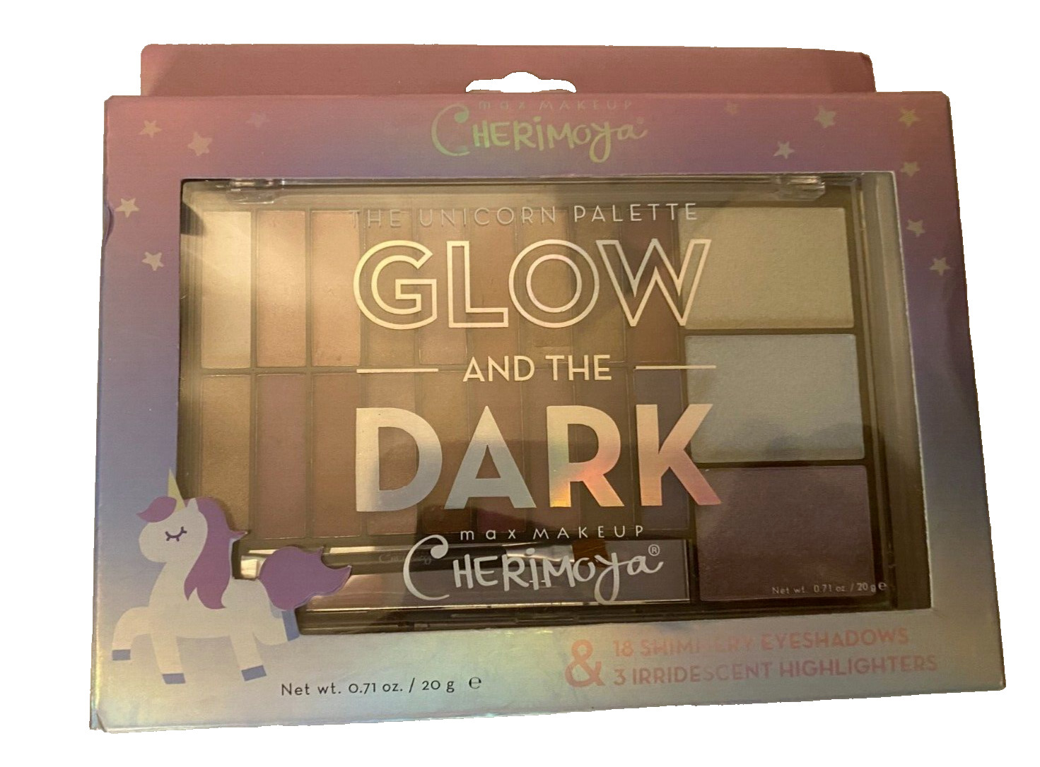 Cherimoya Glow and the Dark palette unicorn kawaii shimmery 