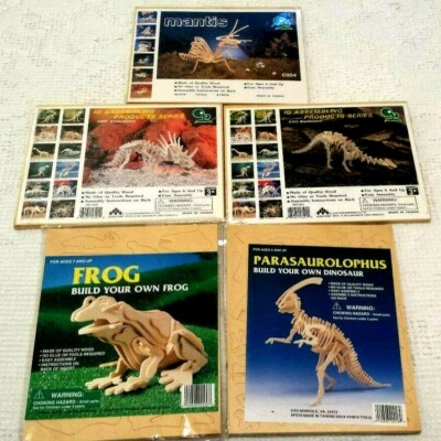 3D WOODED PUZZLES DINOSAURS FROG MANITS LOT OF 5 NEW ANIMALS 