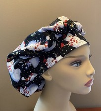 Bouffant or surgical scrub cap hat women made with Snowman fabric