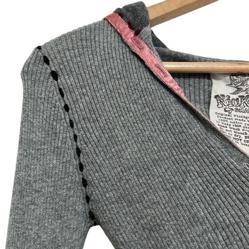 Y2K Haut Manches Longues Femme Petit Nick et Mo Gris Stretch Capuche Grunge Fairy - Photo 5 sur 9