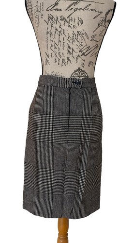 Louis Feraud Skirt Womens Black Check Wool Size 10 - Picture 3 of 5