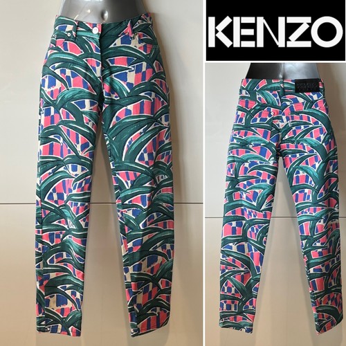 KENZO Paris Palm Leaves Print Stretch Cotton Straight Leg Jeans 34FR/6-8Aust/4US