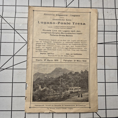 1931 Lugano Ponte Tresa Swiss Rail Timetable Brochure Map Italy Switzerland CB09