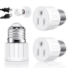 2 Packs 3 Prong Light Socket to Plug Adapter, E26 E27 White