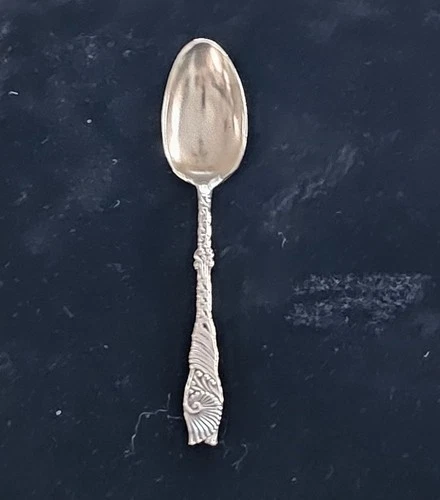 R. Wallace? Sterling Silver Demitasse Spoon  Ornate Swirl Shell Pattern • 4” VTG