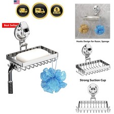 Soap Holder Shower, Suction Cup Soap Dish for Shower with 4 Hooks, 304 Stainl...