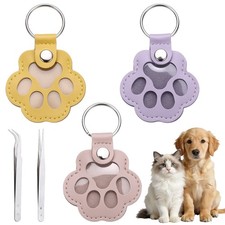 Dog Fur Storage Keychain Paw Shaped with Tweezer Yellow/Pink/Purple 3 Pack