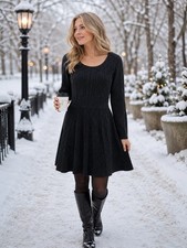Calvin Klein Women’s Charcoal Gray Long Sleeve Patterned Sweater Dress - Size L