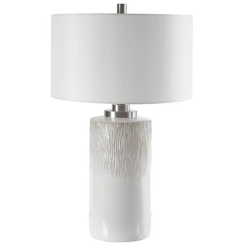 Uttermost Georgios 28 1/2" Aged White Ceramic Cylindrical Table Lamp - Picture 3 of 9