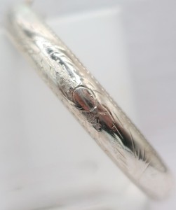 Vintage Thai Sterling Silver Etched Hinged Bangle Bracelet Missing Safety Chain