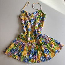 ZARA Multicolor Floral Print Dress Draping Rouched Flirty Summer Sz S