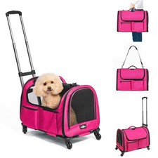 Large Pet Carrier with Wheels, Foldable Rolling Dog Carrier with Big Pocket, ...