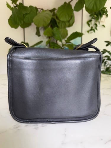 Coach Vintage Classic Shoulder Pouch 9170 Black Leather Flap Bag Brass 90's USA by Coach, $159 - Photo 5