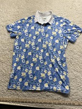 Tipsy Elves Shirt Men's XXL Blue Poly Stretch Golf Polo Floral Toucan All Over