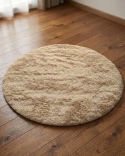 Circle Semi Shag Rug Light Beige 115cm (416)