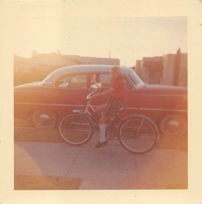 Vintage 1954 Chevrolet 210 Two Door Cope 1960s Photo Girl Bicycle Whitewalls Red