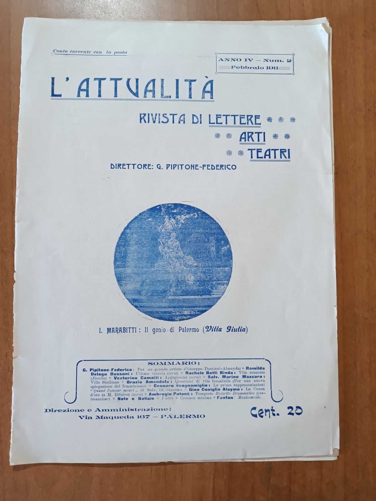 L'ATTUALITA' 2/1911 G. Pipitone Federico, G. Damiani Almeyda, Genio di Palermo
