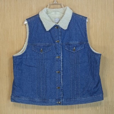 Emma James Liz Clairborne Womens 2X Blue Denim Sherpa Lined Vest Western Retro
