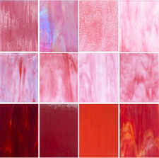 12 Sheets Mixed Red Pink Stained Glass Sheets 4 x 6 inch Stained Glass Tiles New