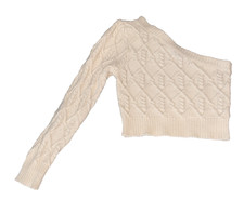 Blue Blush One Shoulder Cable Knit Sweater Womens S Ivory Cropped Cotton Blend