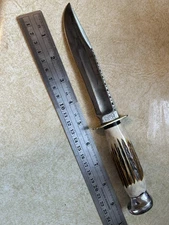 Marbles Gladstone  Stag Fixed Blade Knife Stag Antler Old Vintage Lot File Work