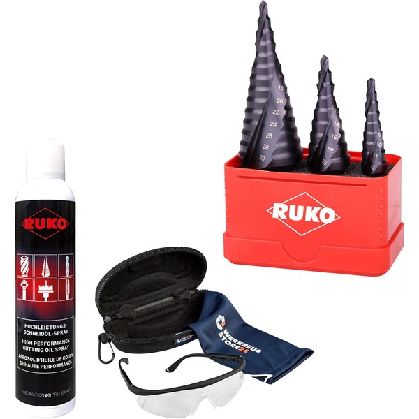 Ruko Stufenbohrer Hss-Tialn, Spiralgenutet Mit Kreuzanschliff 3Tlg. Inkl. Spray-image