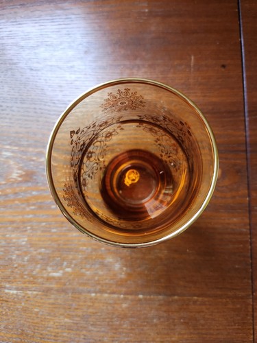 Vecchia Murano Hand-Blown Glass Amber 24 Karat Gold Trim Sticker Marked Vintage - Picture 8 of 13