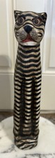 Vintage Hand Painted Carved Wooden Striped Long 19" Cat Folk Art