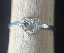 Vintage Sterling Silver Ring Heart Dainty Clear Stones   