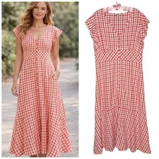 Ann Taylor LOFT Sz 18 XXL 2X Gingham Plaid Flutter Sleeve Maxi Prairie Dress