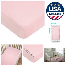 100 Natural Cotton Fitted Crib Sheet 52" x 28" - Baby Pink, Soft  Breathable