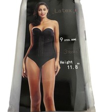 Latex Waist Trainer Corset 9 Steel Bones 3 Hook Rows Black Size Small New