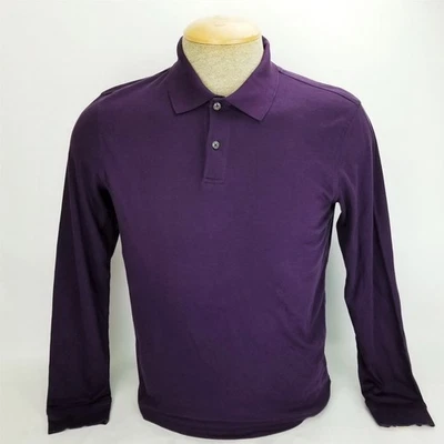 Tasso Elba Polo Shirt En Coton Pima 100% À Manches Longues Taille S Violet Figue - Photo 1/4